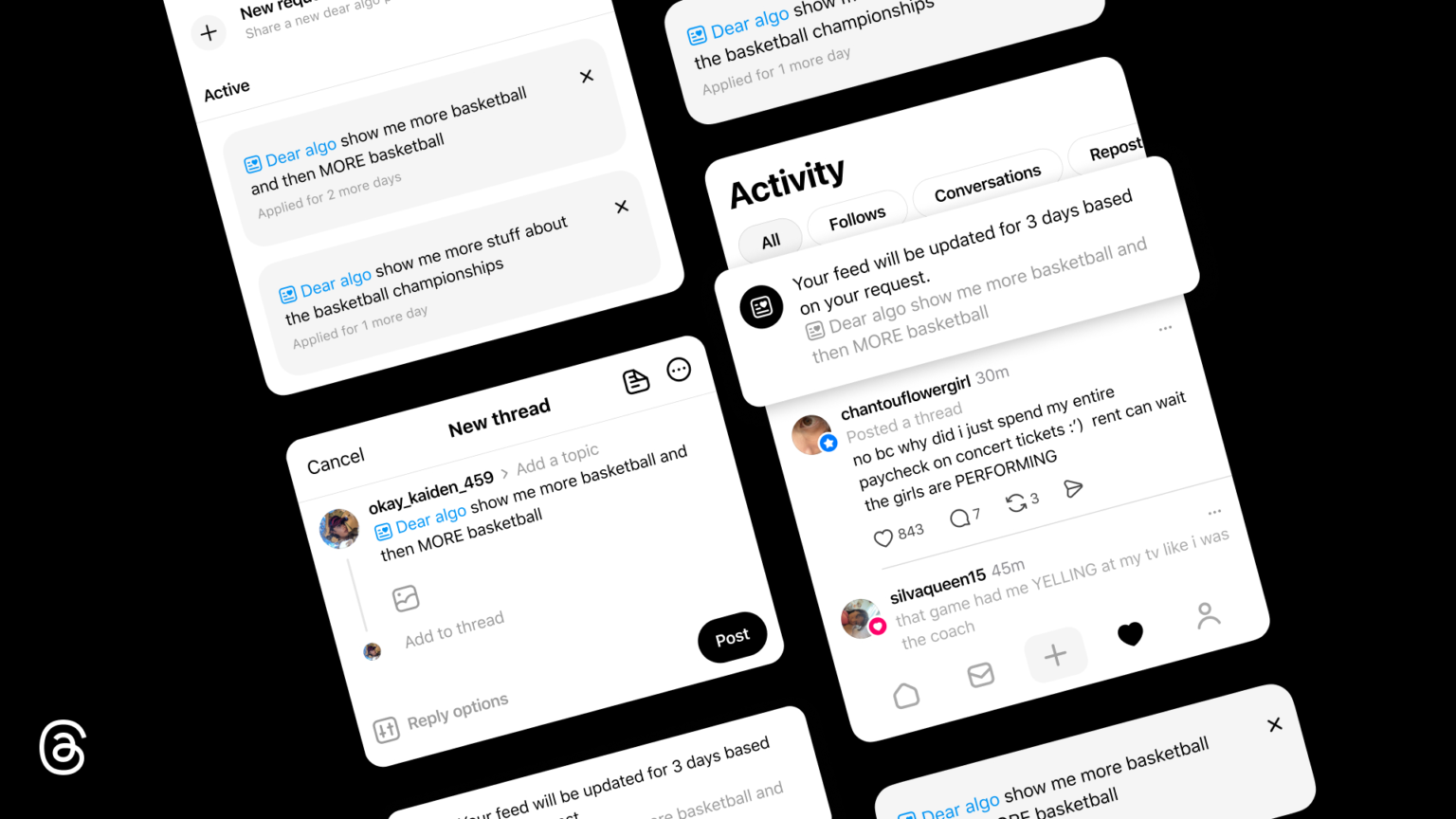 threads z funkcja dear algo algorytm ktory slucha uzytkownikow