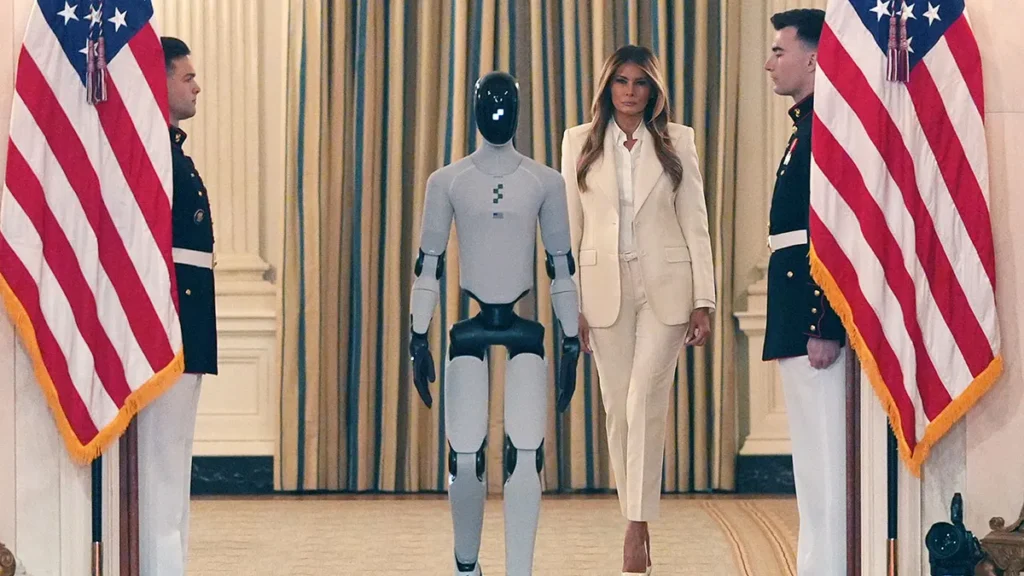 robot w bialym domu melania trump weszla na szczyt z humanoidem figure 03 u boku