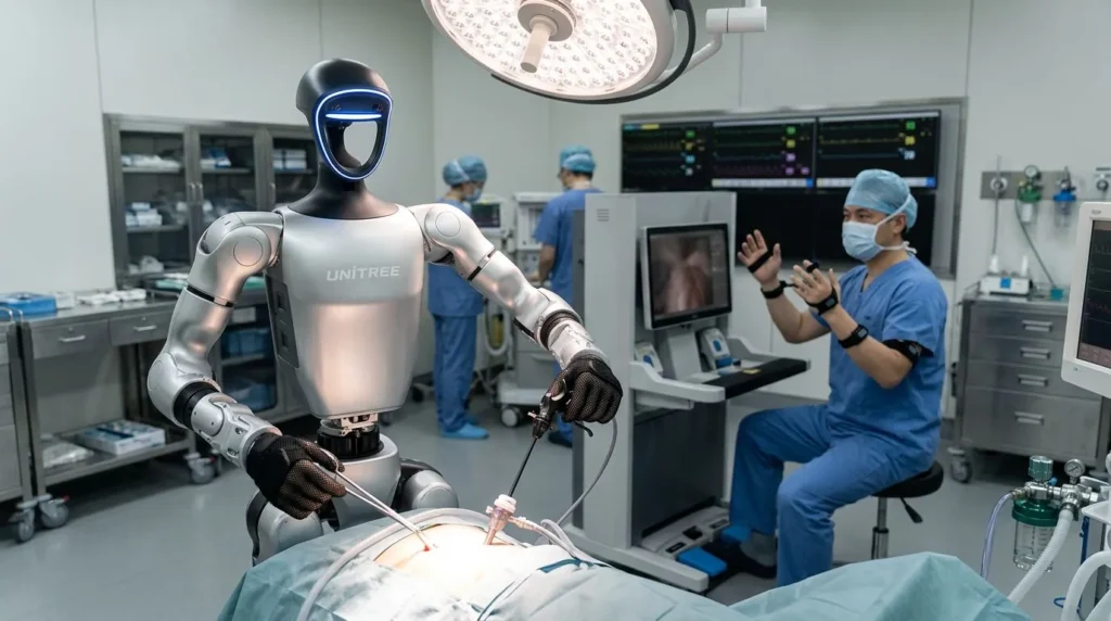 chirurg operuje z domu a robot wyglada jak czlowiek ta operacja na zywym zwierzeciu zmienia zasady gry