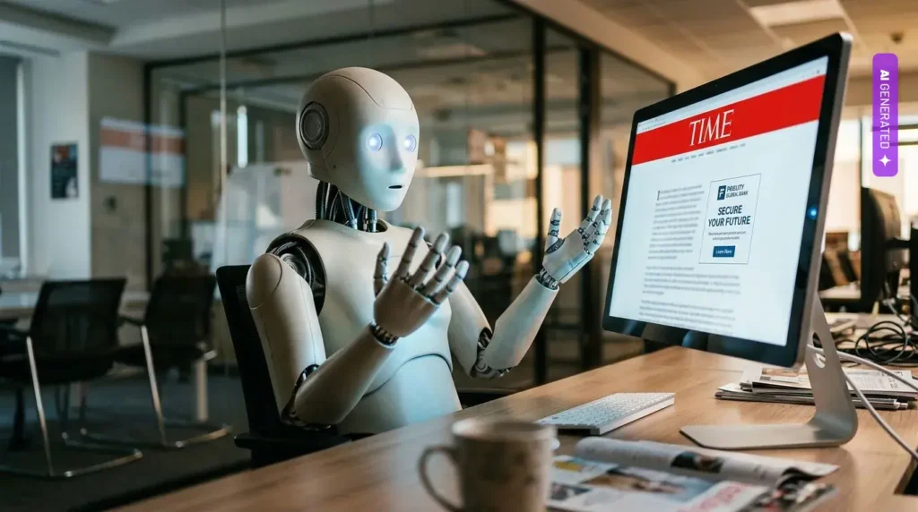 303 kB dla człowieka, 13 kB dla bota. TIME podsuwa robotom AI osobną wersję strony z reklamami – grafika wygenerowana przez AI