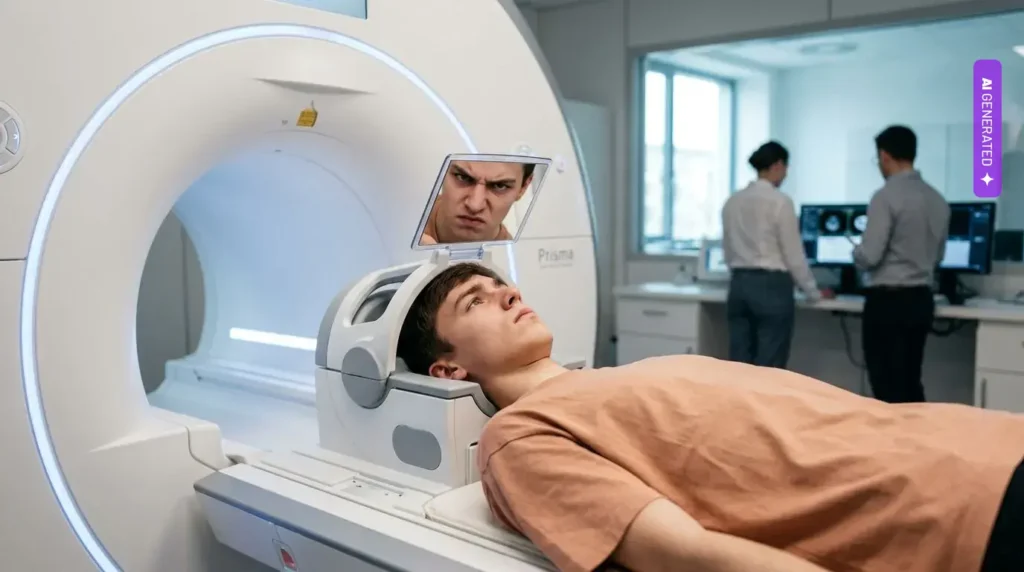 Model AI z Uniwersytetu Shenzhen przewiduje ryzyko depresji cztery lata wcześniej. Wystarczyło sprawdzić, jak mózg 1332 nastolatków czyta złość z twarzy – grafika wygenerowana przez AI