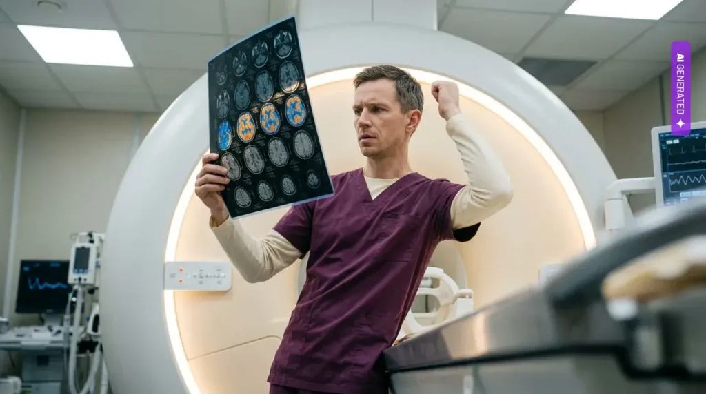 Model USC wytrenowany na 14 748 mózgach. Alzheimer zdradza się najpierw w hipokampie i ciele migdałowatym – grafika wygenerowana przez AI