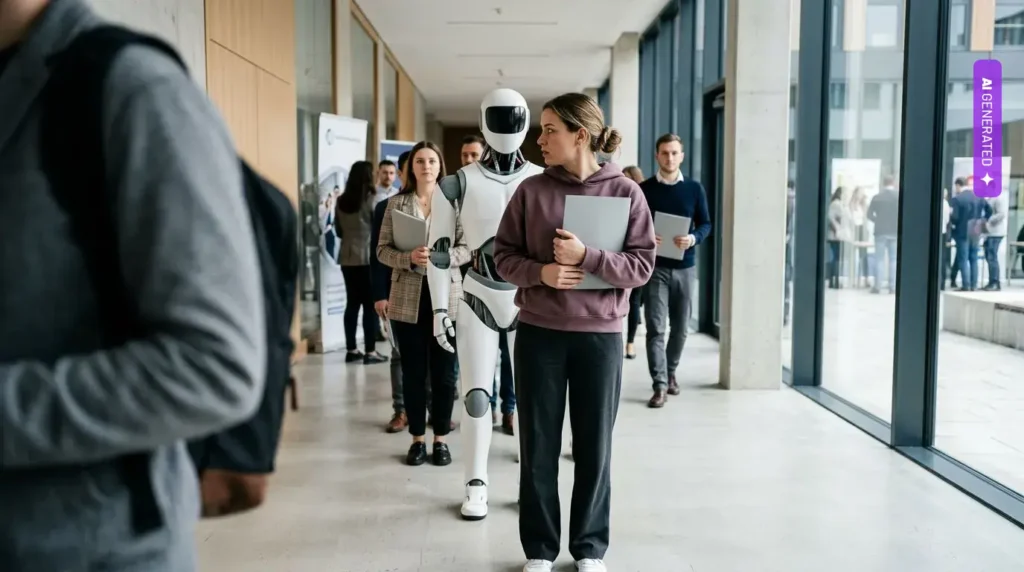71,6 proc. pracowników biurowych w Polsce wykonuje zadania, które może przejąć AI. Tak wynika z indeksu NASK i ILO – grafika wygenerowana przez AI