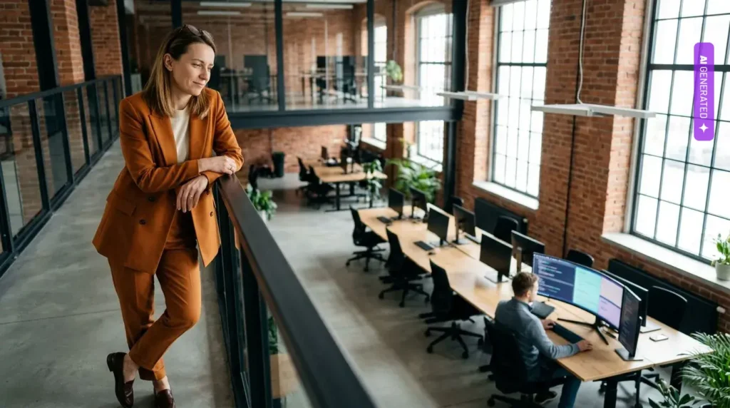 Gartner: AI pozwala klientom obciąć wydatki na software house’y o 20-40 proc. Polskie firmy IT szukają nowego modelu biznesowego – grafika wygenerowana przez AI