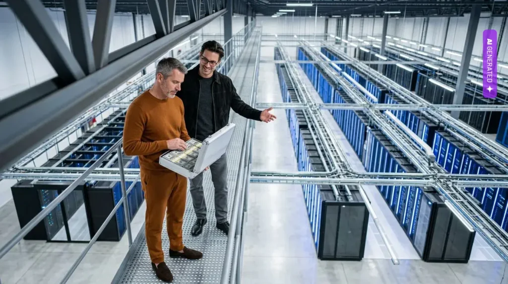 Giganci AI poręczyli już do 300 mld dol. długu na centra danych. Nvidia, Meta i Broadcom trzymają to ryzyko poza bilansami – grafika wygenerowana przez AI