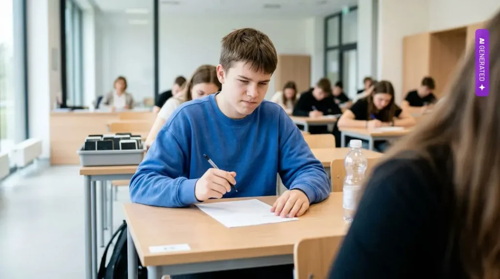 Kara za naukę z AI. Badanie na 26 tysiącach chińskich uczniów pokazuje, że lepsze prace domowe kosztują gorsze egzaminy – grafika wygenerowana przez AI