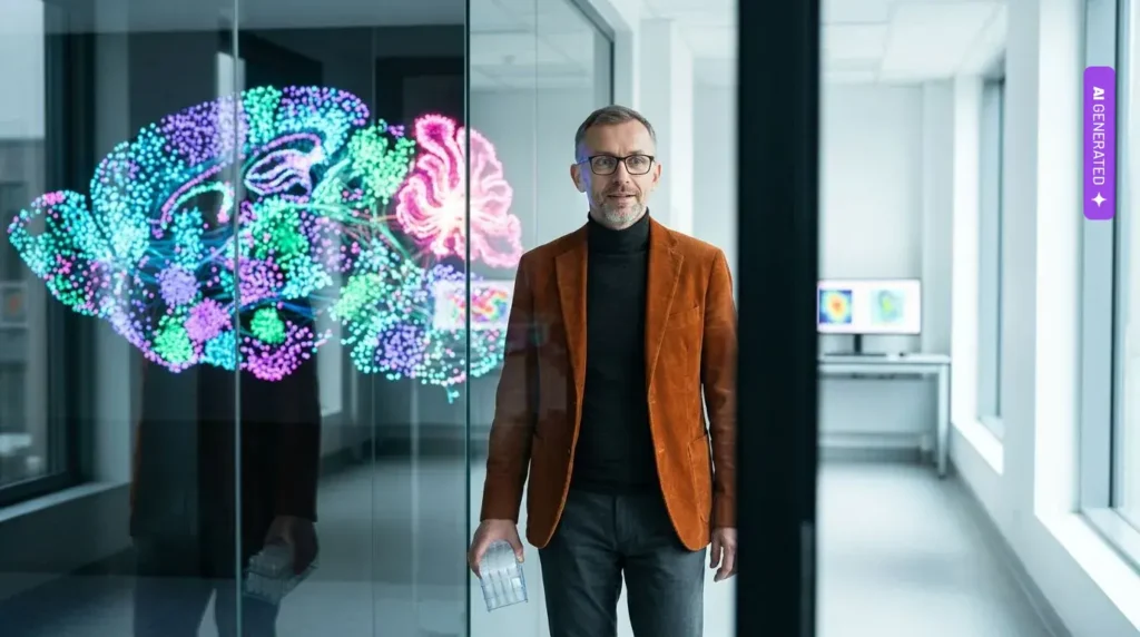 OpenAI i GPT-Rosalind: tysiące agentów AI przeanalizowały atlas mózgu myszy w 32 minuty – grafika wygenerowana przez AI